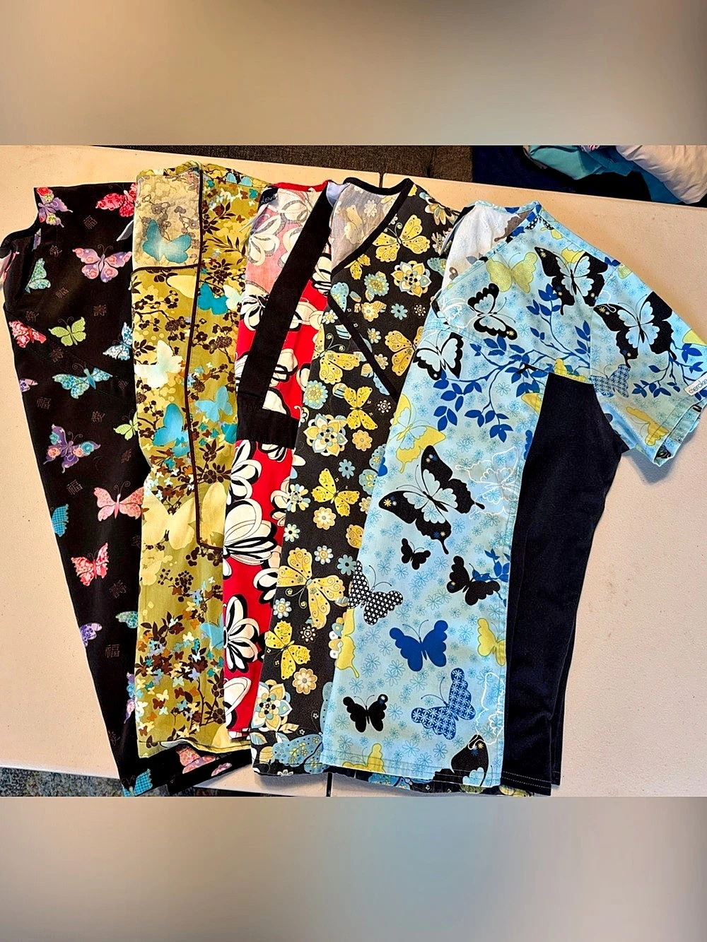Butterfly scrub tops, set of 5